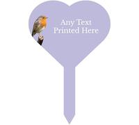 1stclassgifts Personalised Any Text Robin Heart Stake Spike Marker Tree Marker Garden Sign (UV PRINTED) (Lilac)