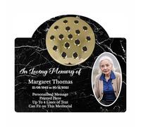 1stclassgifts Personalised Metal Grave Stone Marker Headstone Memorial Plaque, In Memory Sign Remembrance Your Photo Grave Vase Flower Holder (UV PRINTED) (Black Marble, Gold Lid)