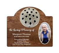 1stclassgifts Personalised Metal Grave Stone Marker Headstone Memorial Plaque, In Memory Sign Remembrance Your Photo Grave Vase Flower Holder (UV PRINTED) (Dark Wood, Silver Lid)