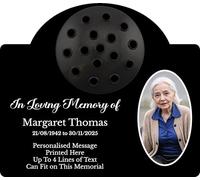 1stclassgifts Personalised Metal Grave Stone Marker Headstone Memorial Plaque, In Memory Sign Remembrance Your Photo Grave Vase Flower Holder (UV PRINTED) (Black, Black Lid)