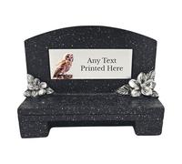 1stclassgifts Personalised Printed Black Memorial Bench With Plaque Grave Marker Various Designs Available Rainbow Robin Owl Kingfisher Cross (UV PRINTED) (Silver Plate/Black Text, Owl)