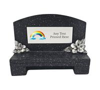 1stclassgifts Personalised Printed Black Memorial Bench With Plaque Grave Marker Various Designs Available Rainbow Robin Owl Kingfisher Cross (UV PRINTED) (Silver Plate/Black Text, Rainbow)