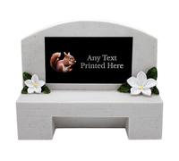 1stclassgifts Personalised Printed White Large Memorial Bench With Silver Plaque Grave Marker Various Designs Available Robin Kingfisher Owl (UV PRINTED) (Black Plate SIlver Text, Squirrel)