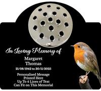 1stclassgifts Personalised Robin Design Metal Grave Stone Marker Headstone Memorial Plaque, In Memory Sign Remembrance Vase Flower Pot Grave (UV PRINTED) (Black, Silver Lid)