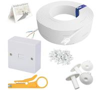 1STec 100m DIY BT Openreach Phone/ADSL Fibre Broadband Kit with Solid Core Twisted Pair Cable + Plug + 2/3a Surface Mount Wall Box + Grommets + Clips + Screws + Instructions (100 Metre, White)
