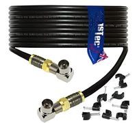 1STec 10m Black Right Angled Gold F-connector Coaxial Male Plug to Plug Digital Freeview BT Youview Aerial Wall Socket to LED LCD Flat Screen TV or DVR Extension Cable + Cable Clips (10 Metre, Black)