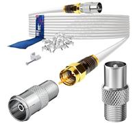 1STec 10m Digital TV Male to M/Female Gold Plated F-Connector Webro Cable for FreeView HD Freesat BT YouView Satellite Dish or Rooftop Aerial to Wall Box Plug or Socket Lead (10 Metre, White)