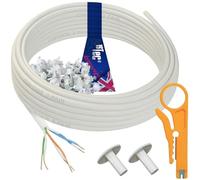 1STec 10m of Genuine BT CW1308 4 Core 3 Twisted Pair Telephone or FTTC Broadband Extension Wire + 2 Grommets + IDC Insertion Tool + 3.5mm Clips + Printed Colour Code Instructions (10 Metre, White)