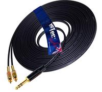 1STec 10m Stereo Audio Lead with 6.35mm Jack Plug to 2 Male RCA Phono Connectors. Connects the Bigger Type Headphone Outputs to a HiFi Amplifier AUX or similar input (10 Metre 1/4 inch - 2 RCA)