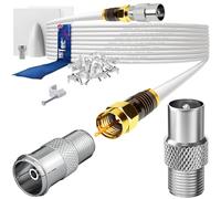 1STec 15m Self Install Digital TV Male to M/Female Gold Plated F-Connector Cable for FreeView HD Freesat BT YouView Satellite Dish or Rooftop Aerial to Wall Box Plug or Socket Lead (15 Metre, White)