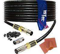 1STec 15m Shielded Digital TV Male to M/Female Gold Plated F-Connector Cable for FreeView HD Freesat BT YouView Satellite Dish or Rooftop Aerial to Wall Box Plug or Socket Lead (15 Metre, Black)