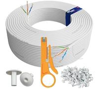 1STec 200m Genuine BT CW1308 6 Core 3 Twisted Pair Telephone Master or extension Socket FTTC Broadband Extension Wire with 2 Grommets IDC Insertion Tool 4mm Clips Printed Instructions 200 Metre White