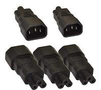 1STec 5 Pack of IEC C14 to C5 Adaptors 250V 10A Electrical Plug Cloverleaf Mickey Mouse Type Electric Socket for Converting Domestic Appliance Mains Power Cable Lead Converter (5 x C14-C5, Black)
