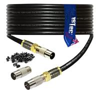 1STec 5m Shielded Digital TV Male to M/Female Gold Plated F-Connector Cable for FreeView HD Freesat BT YouView Satellite Dish or Rooftop Aerial to Wall Box Plug or Socket Lead (5 Metre, Black)