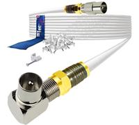 1STec 7m White Right Angled Gold Digital Coaxial Plug to Straight Male TV Extension Cable + Cable Clips (7 Metre, White)
