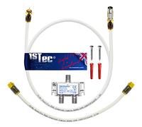 1STec Technetix Passive Wideband Signal Splitter 2m Cable & Short Link Lead with Screw-on Connectors for TiVo Set Top Box Superhub Internet Router 5-1218MHZ Freeview DVB-C/T2/S 5-1000MHZ