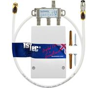 1STec Virgin Media 3 Way Technetix Passive Wideband Signal Splitter + Housing + Screws + 2m Screw-on Connector Coaxial Lead for TiVo Set Top Box or Superhub Modem Internet Router 5-1218MHZ CSX-03