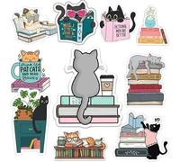 1step2dream Book Cat Stickers for Readers - Cute Bookish Sticker Set for Kindle & Laptop, Ideal Gift for Book Lovers and Cat Lovers, Library & Reading Themed Decals
