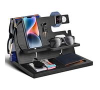 1STKER Gifts for Men - Wood Phone Docking Station Mens Gifts for Christmas Boyfriend Anniversary Birthday Gifts for Him Bedside Organiser Nightstand Key Wallet Stand Xmas Presents for Dad Husband