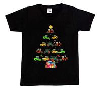 1Tee Boys Contruction Tree - Christmas Tree Made of Little Tractors T-Shirt Black 5-6 Years