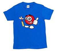 1Tee Boys Happy Cricket Ball with Bat T-Shirt Royal Blue 7-8 Years