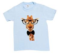 1Tee Boys Hipster Giraffe Wearing Bow Tie and Glasses T-Shirt Light Blue 7-8 Years