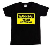 1Tee Boys Warning I’m Not Listening T-Shirt Black 12-14 Years