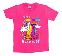 1Tee Girls I am a Unicorn Trapped in a Human Body T-Shirt Hot Pink 5-6 Years
