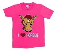 1Tee Girls I Love Horses T-Shirt Hot Pink 12-14 Years