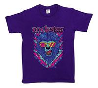 1Tee Girls Rockstar Lion Head Colourful Abstract T-Shirt Purple 5-6 Years