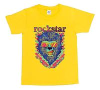 1Tee Girls Rockstar Lion Head Colourful Abstract T-Shirt Yellow 7-8 Years