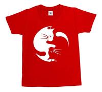 1Tee Girls Ying Yang Cats T-Shirt Red 12-14 Years
