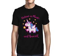 1Tee Mens Believe in Magic and Yourself T-Shirt Black X-Large