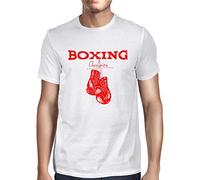 1Tee Mens Boxing Champion with Vintage Boxing Gloves T-Shirt White Large