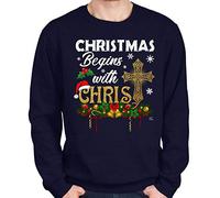 1Tee Mens Christmas Begins with Christ Sweatshirt Jumper Navy Blue XXXX-Large