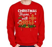 1Tee Mens Christmas Begins with Christ Sweatshirt Jumper Red X-Large