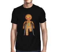 1Tee Mens Christmas Gingerbread Man On Crutches T-Shirt Black Large
