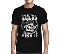 1Tee Mens Curse Like A Sailor, Drink Like A Pirate T-Shirt Black XXXX-Large