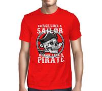 1Tee Mens Curse Like A Sailor, Drink Like A Pirate T-Shirt Red XXXX-Large