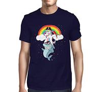 1Tee Mens Dabbing Unicorn and Cool Shark T-Shirt Navy Blue Medium