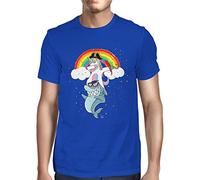 1Tee Mens Dabbing Unicorn and Cool Shark T-Shirt Royal Blue Medium
