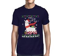 1Tee Mens FA La La La Llama Christmas T-Shirt Navy Blue Large
