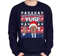 1Tee Mens It's Gonna be Yuge - Donald Trump Santa Hat Sweatshirt Jumper Navy Blue Medium