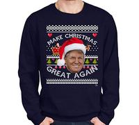 1Tee Mens Make Christmas Great Again - Donald Trump Santa Hat Sweatshirt Jumper Navy Blue Large