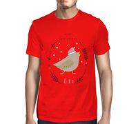 1Tee Mens Merry Christmas Red Robin Bird T-Shirt Red Medium