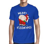 1Tee Mens Merry KissMyAss Christmas T-Shirt Royal Blue XXXX-Large
