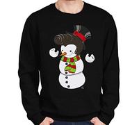 1Tee Mens Snowman with Elvis Presley Hair Sweatshirt Jumper Black X-Large