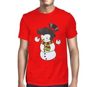 1Tee Mens Snowman with Elvis Presley Hair T-Shirt Red XXXX-Large