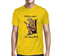 1Tee Mens Sorry I Can't I'm Very Busy Sloth Introvert T-Shirt Yellow Large