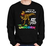 1Tee Mens Sorry My Dinosaur Ate Your Unicorn T-Rex Sweatshirt Jumper Black XXXX-Large